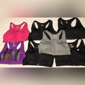 Fila Zip front sports bras. Lot of 7 bras